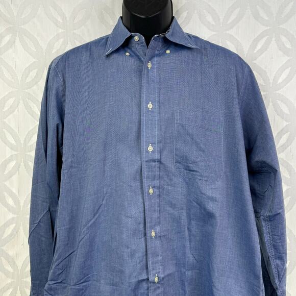 Cole Haan Cotton Long Sleeve Blue Chambray Button Down Shirt Size L - Picture 3 of 9